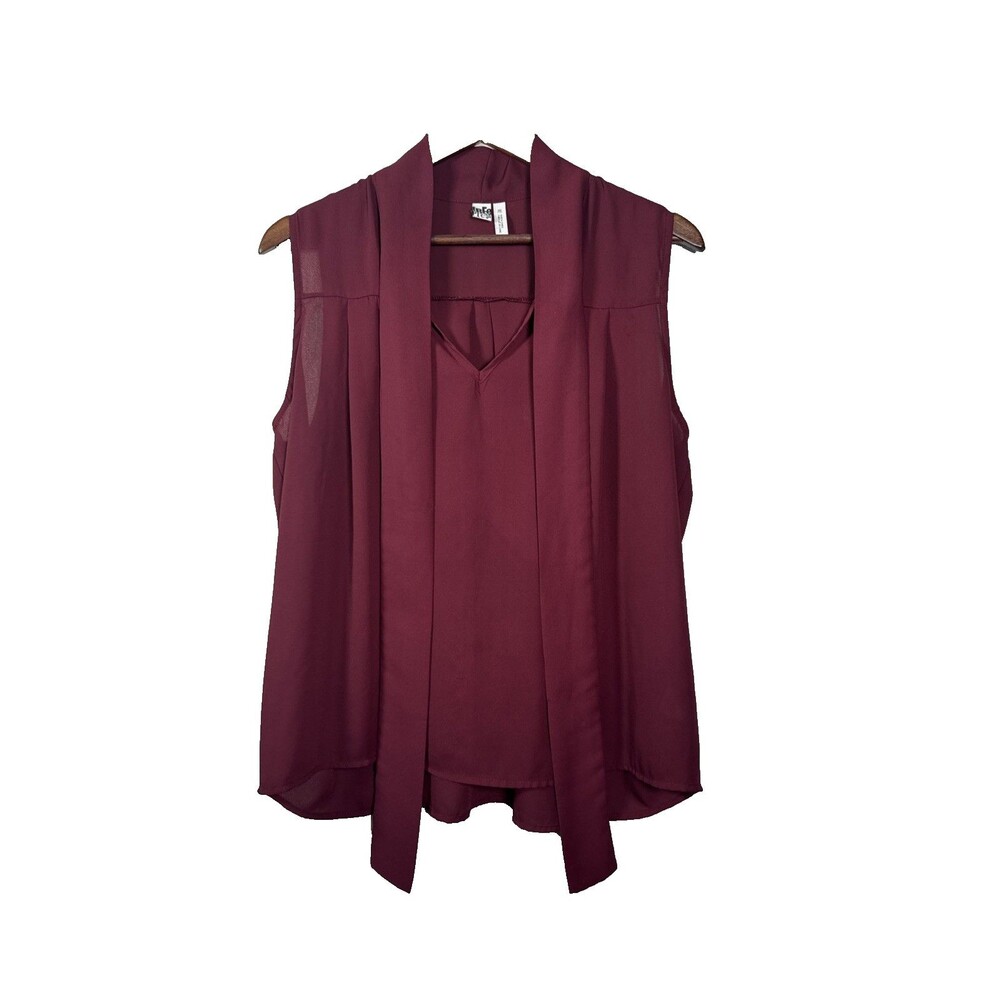 Free Press Nordstrom Burgundy Sleeveless Blouse Medium Shawl Collar Tie Front